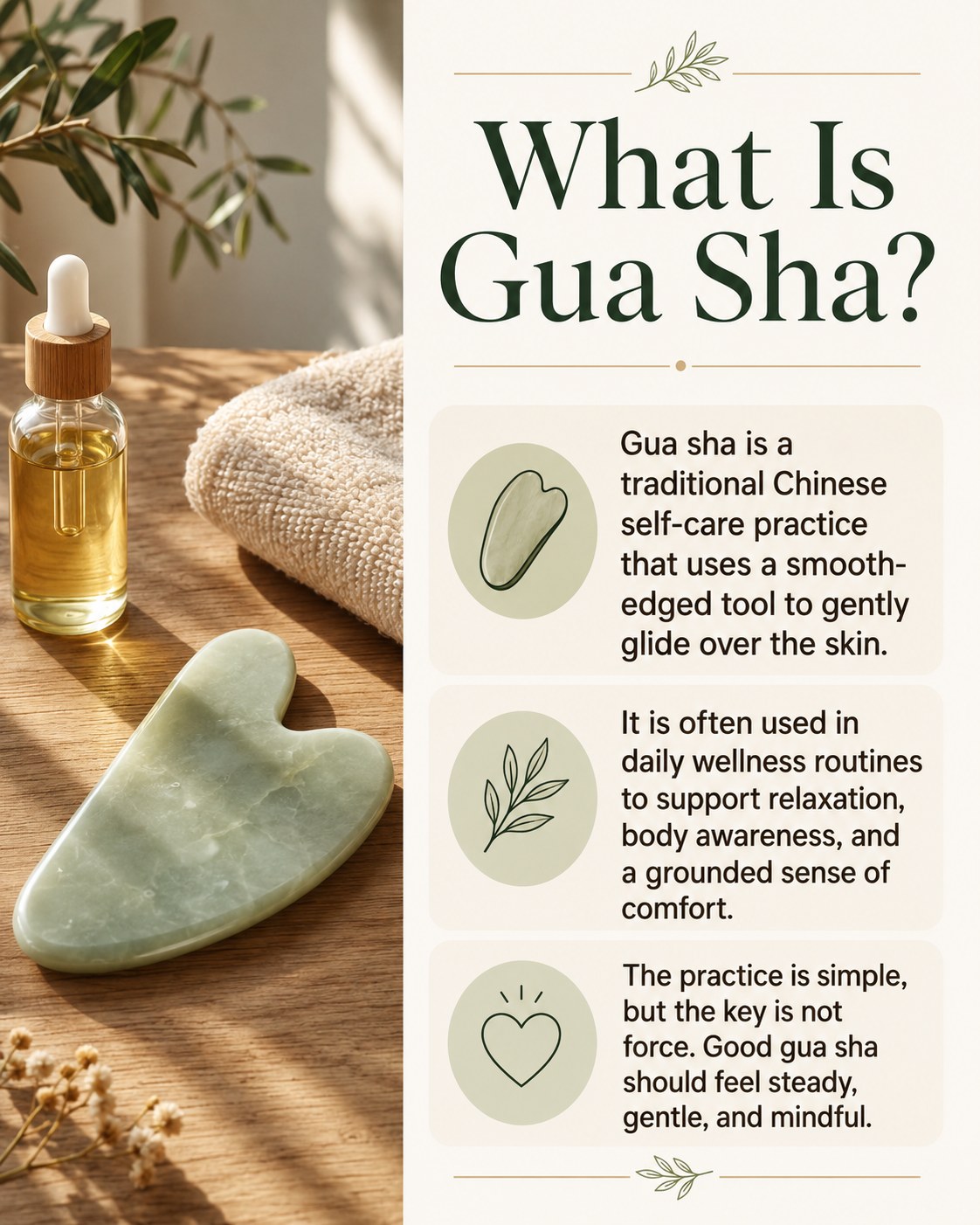 Gua sha tool and oil, introduction to gua sha self-care