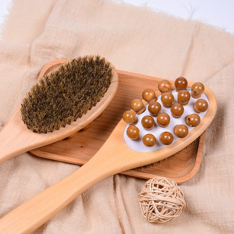 Natural Wood Double-Sided Bath Brush with Long Handle for Back Scrubbing and Relaxing Massage, Shower Body Brush - Image 2