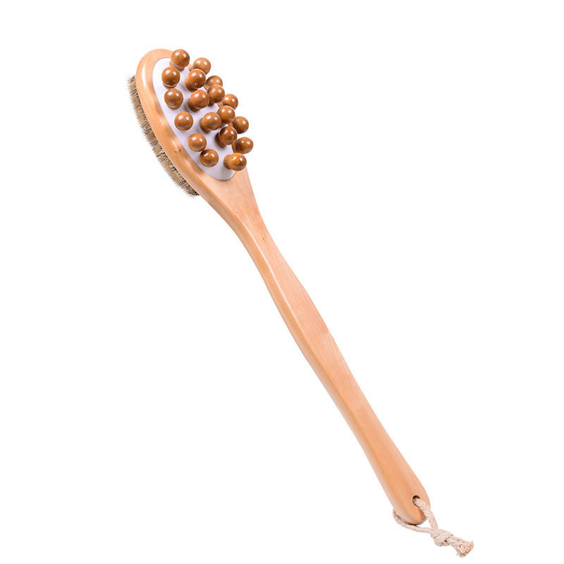 Natural Wood Double-Sided Bath Brush with Long Handle for Back Scrubbing and Relaxing Massage, Shower Body Brush - Image 5
