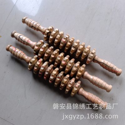Wooden 9-Wheel Roller Massage Stick for Back and Abdominal Relaxation, Self-Care Massage Tool