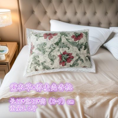 Xinjiang Lavender Pillow with Buckwheat Shells & Dried Lavender, Coarse Cotton Linen Blend, Herbal Aromatherapy Sleep Companion