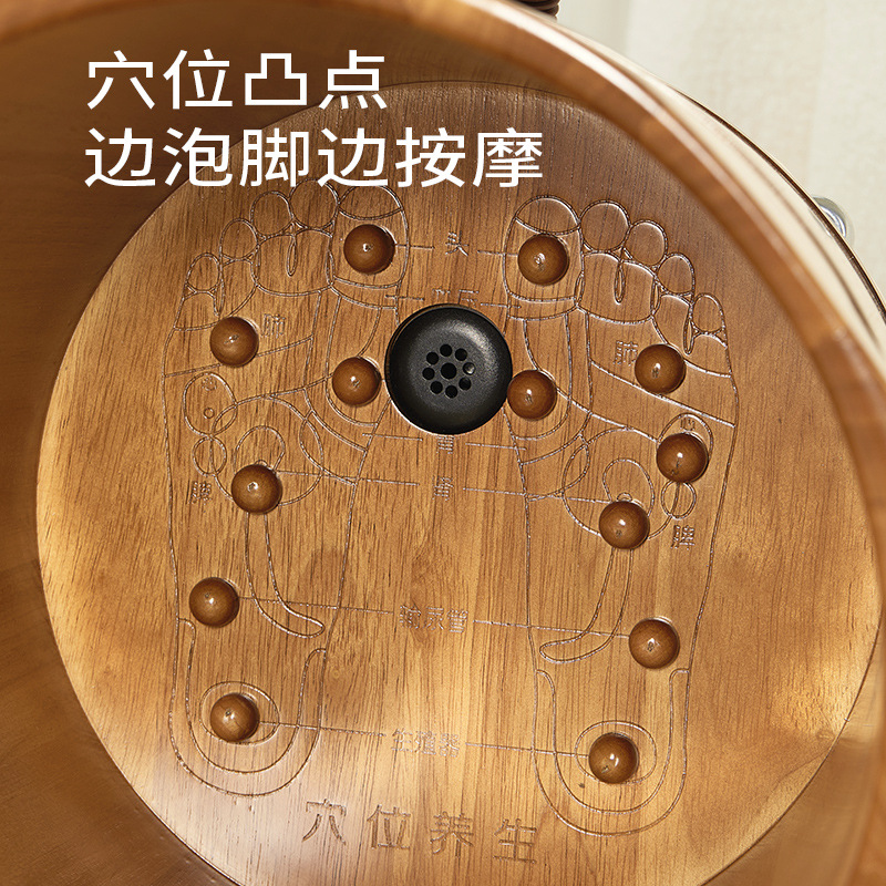 Solid Wood Foot Soaking Bucket with Cover and Drain, Traditional Home Foot Bath Basin for Relaxation - Image 3