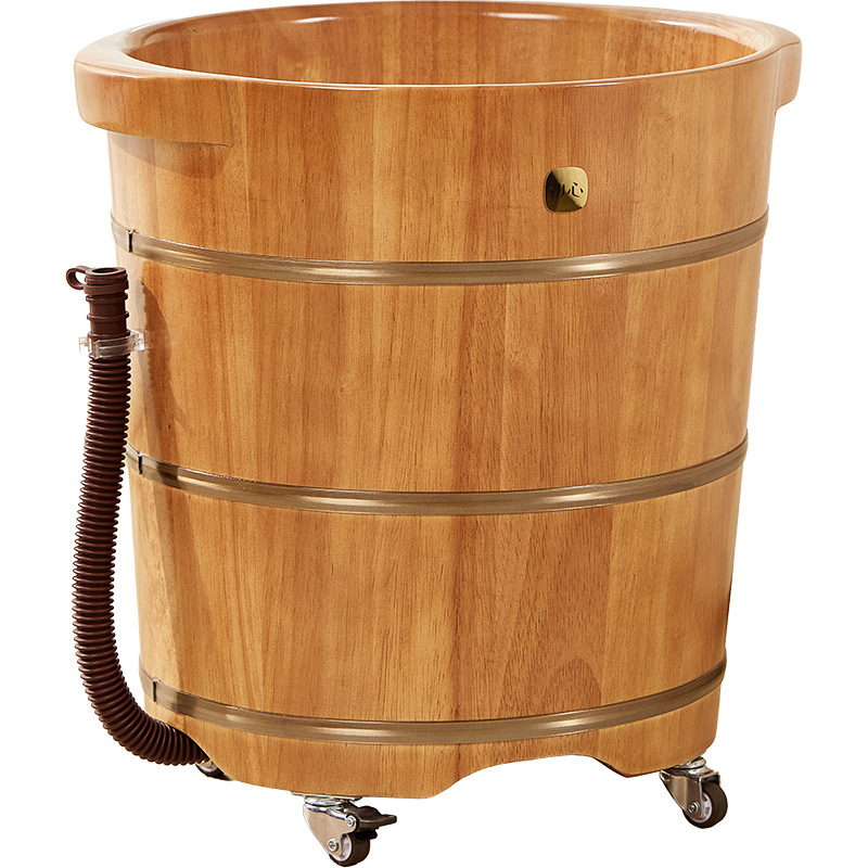 Solid Wood Foot Soaking Bucket with Cover and Drain, Traditional Home Foot Bath Basin for Relaxation - Image 5