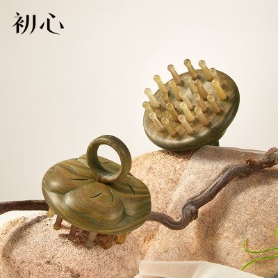 Natural Sandalwood Ring Comb, Handheld Head Massager for Home Scalp Routine, Gift Set