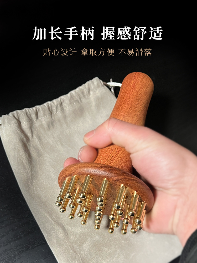Aisha Tang Pure Brass Wood-Grain Belly Massage Brush, Portable Handle Massage Tool for Whole Body Relaxation - Image 4