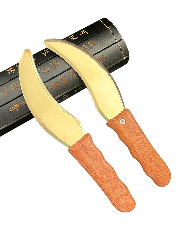 Brass and Rosewood Handle Gua Sha Scraping Massage Tool, Sickle Shape for Traditional Home Wellness Routine - Image 5