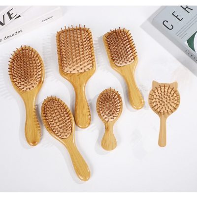 Bamboo Wooden Massage Comb with Airbag Cushion, Scalp & Meridian Brush for All Hair Types