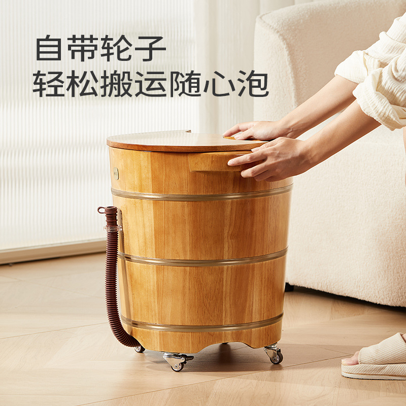 Solid Wood Foot Soaking Bucket with Cover and Drain, Traditional Home Foot Bath Basin for Relaxation - Image 4