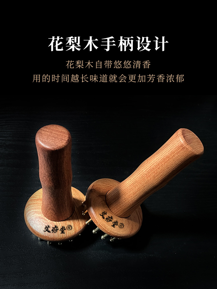 Aisha Tang Pure Brass Wood-Grain Belly Massage Brush, Portable Handle Massage Tool for Whole Body Relaxation - Image 3