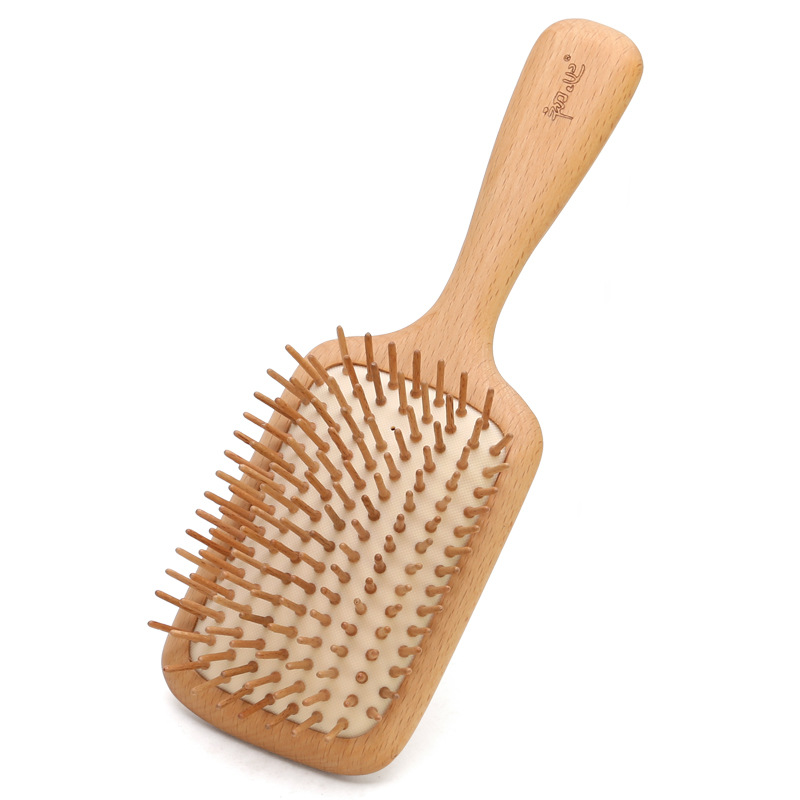 Beech Wood Massage Comb with Bean Massage Gear, Oval Square Design for Scalp Self-Care - Image 5