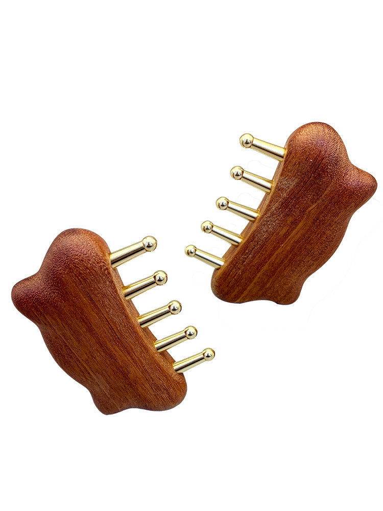 Brass Cloud-Shaped Five-Tooth Massage Comb with Sandalwood Handle, Copper Teeth, Scalp Meridian Scraping Tool - Image 5