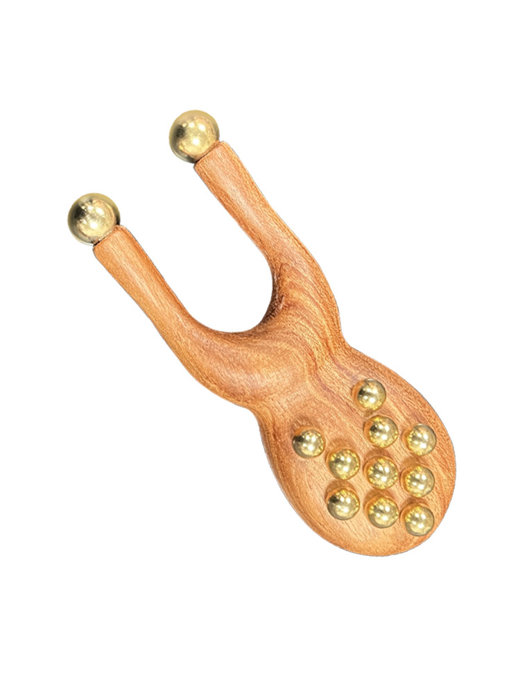 Brass and Rosewood Facial Massager, Portable Multi-Bead Gua Sha Style Tool for Face and Body Relaxation - Image 5