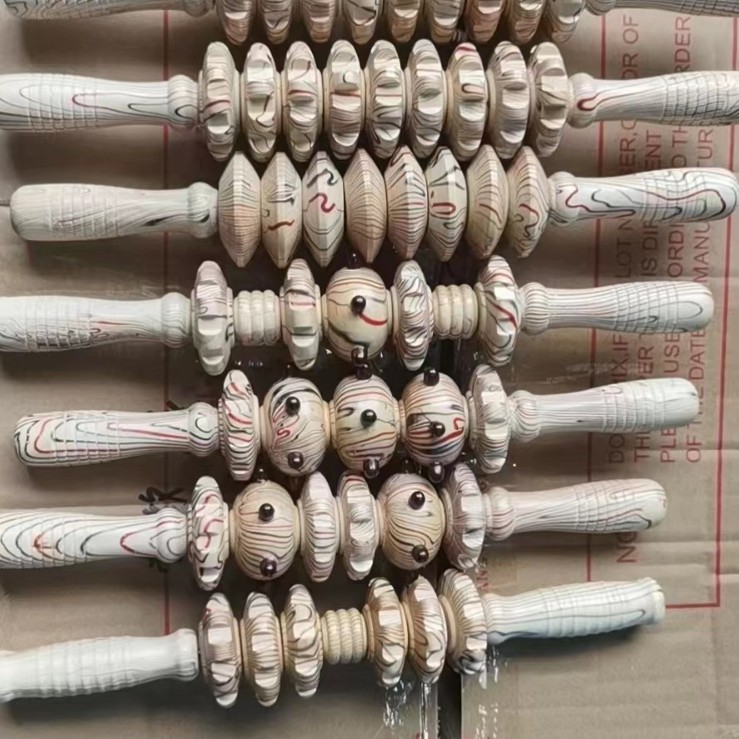 Wooden 9-Wheel Roller Massage Stick for Back and Abdominal Relaxation, Self-Care Massage Tool - Image 3