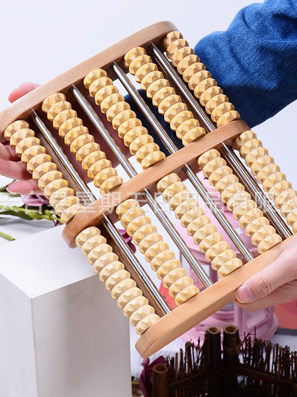 Wooden Roller Foot Massager for Home Self-Care, Manual Foot Massage Tool with Acupoint-Inspired Design