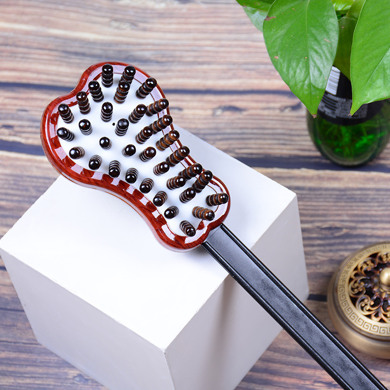 Wooden Bead Massage Hammer with Red Grain Texture, Handheld Massager for Body Self-Care Routine - Image 3
