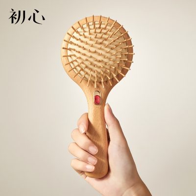 Beech Wood Massage Comb with Bean Massage Gear, Oval Square Design for Scalp Self-Care