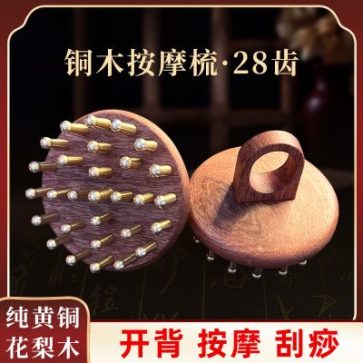 Natural Rosewood Gua Sha Comb with Brass Teeth, Massage Brush for Body Self-Care, Traditional Wellness Tool