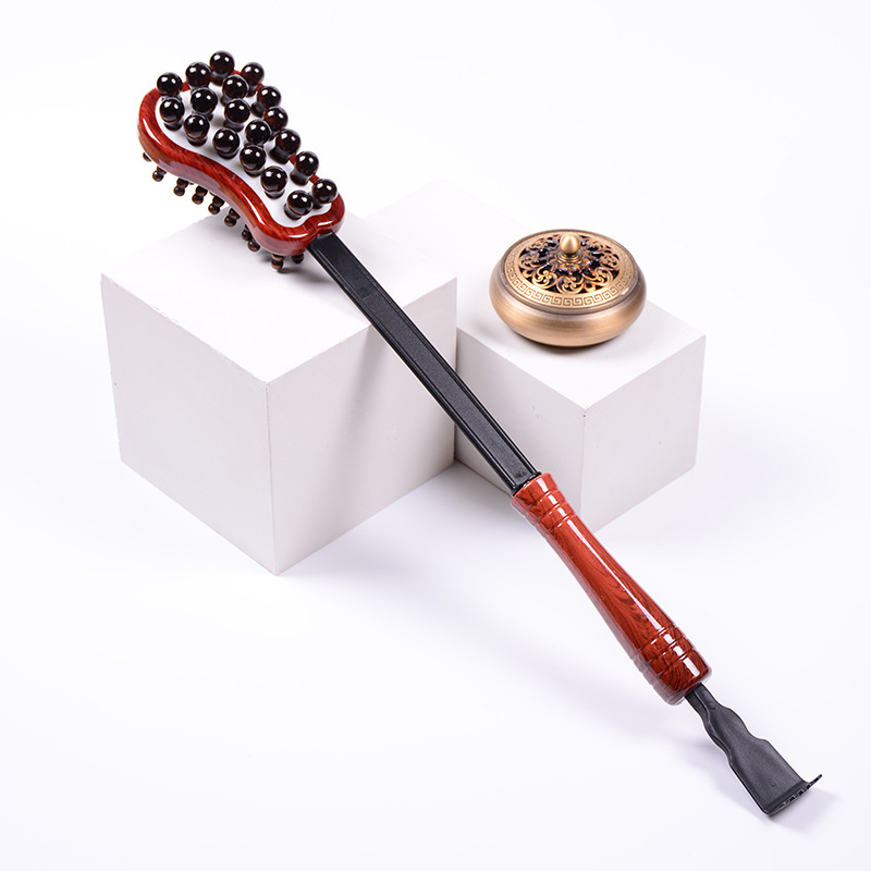 Wooden Bead Massage Hammer with Red Grain Texture, Handheld Massager for Body Self-Care Routine - Image 2