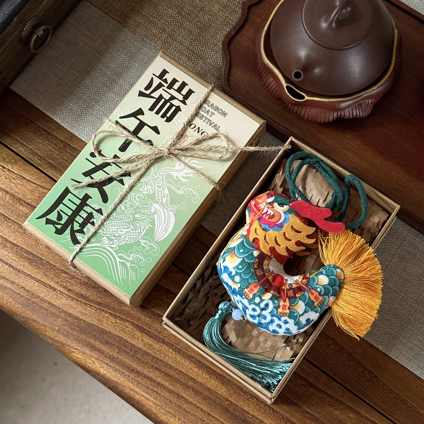 Herbal sachet and tea table scene