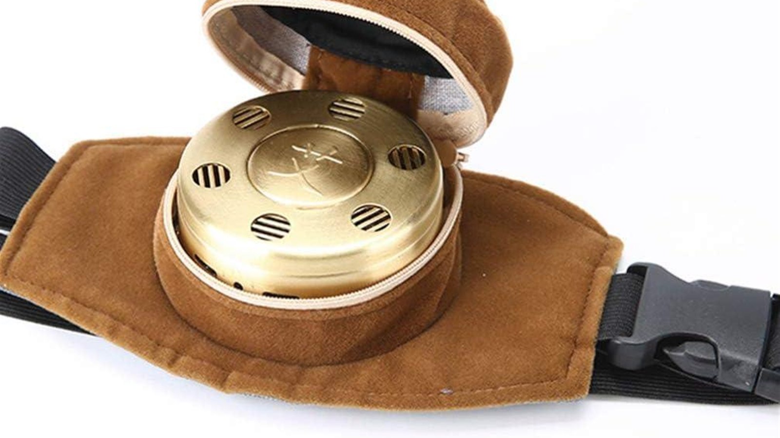 Wearable moxa device with strap for hands-free home use