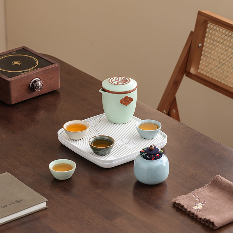 Ru Kiln Quick Cup Portable Travel Tea Set Small Set Ceramic One Pot Four Cups Home Car Tea Kettle Logo - Image 2