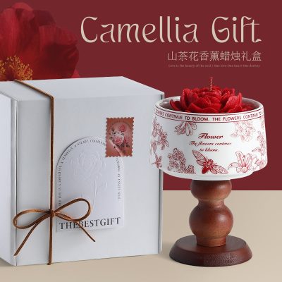 Aromatherapy Candle Gift Box Camellia Shape Birthday Gift for Girls High-End Holiday Souvenir Gift Ornaments