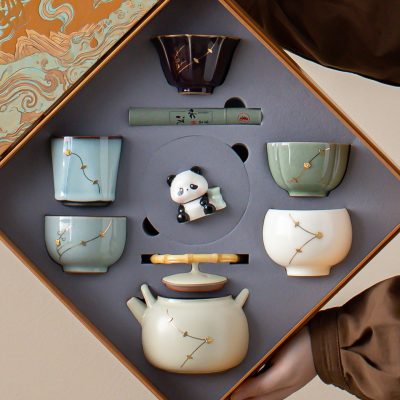 Five Famous Kiln Tea Sets, High-End Intangible Cultural Heritage Kung Fu Ceramic Tea Cups, Cultural and Creative Gift Boxes, Housewarming and Retirement Souvenirs