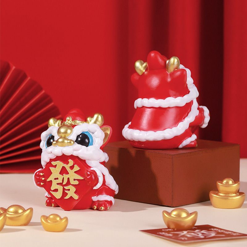 Cute Dragon Dance Resin Small Ornaments Cartoon Lion Awakening Desktop Decoration Ornaments Cultural and Creative Mascot Hand-Made Office Gifts - Image 2