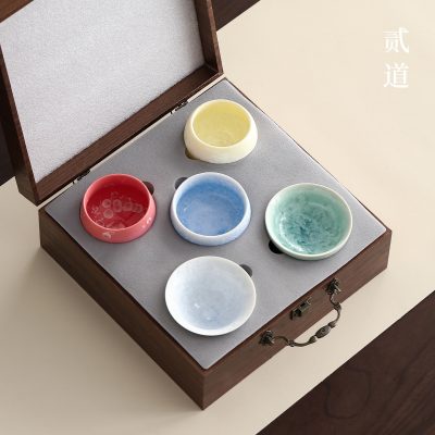Chinese Style Forbidden City Cultural and Creative Crystal Kiln Tea Cup Set Five-Element Cup Kung Fu Tea Master Cup Tea Bowl Gift Box Souvenir