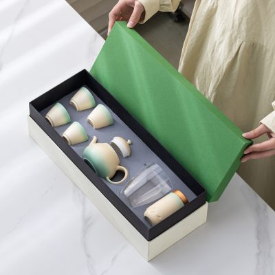 Gradient Ceramic Tea Set Gift Set for Elders and Leaders, Company Meeting Souvenirs, Gift Box with Logo Options