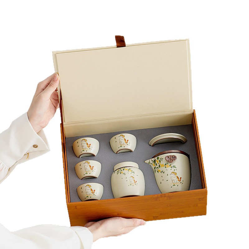 Forbidden City National Trend Cultural and Creative Tea Set Gift Box Light Luxury High-End Ru Porcelain Quick Cup Practical Business Gift Souvenir - Image 5