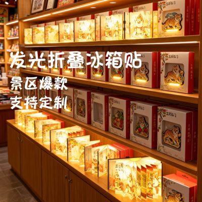 Song-Style Aesthetic Folding Luminous Refrigerator Magnet Creative Folding Book-Shaped Night Light Customized Cultural and Creative Souvenirs for Tourist Attractions