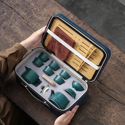 Japanese-Style Travel Kung Fu Tea Set Small Set for Home Use Simple Teapot Ceramic Tea Cup Outdoor Tea Tray Portable Bag
