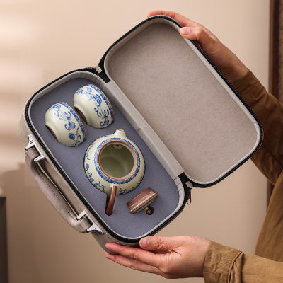 Forbidden City Cultural and Creative Products Ru Kiln Kung Fu Tea Set with Tea Cups in a Practical Gift Box, a Perfect Gift for Elders, Leaders, and Clients