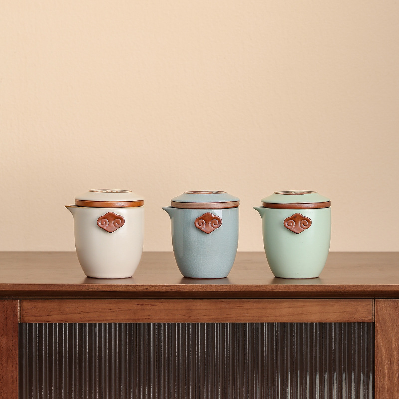 Ru Kiln Quick Cup Portable Travel Tea Set Small Set Ceramic One Pot Four Cups Home Car Tea Kettle Logo - Image 4