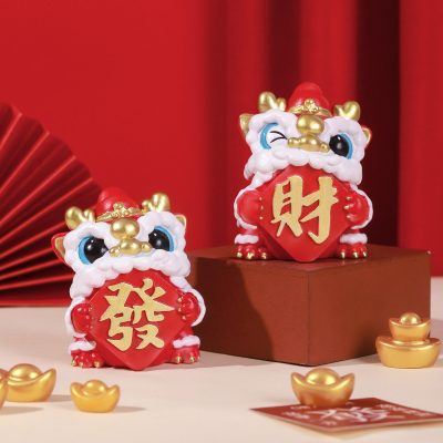 Cute Dragon Dance Resin Small Ornaments Cartoon Lion Awakening Desktop Decoration Ornaments Cultural and Creative Mascot Hand-Made Office Gifts