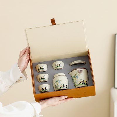 Forbidden City National Trend Cultural and Creative Tea Set Gift Box Light Luxury High-End Ru Porcelain Quick Cup Practical Business Gift Souvenir