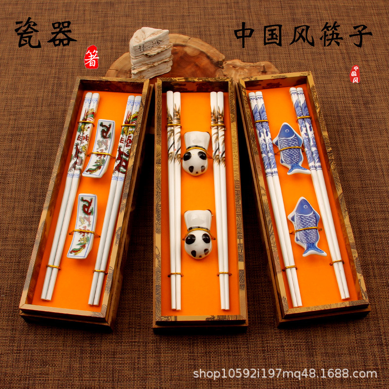 Ceramic Chopsticks Gift Box Chinese Style Gift Travel Commemorative Set Attraction Panda Cultural Creative National Trend Chinese Retro
