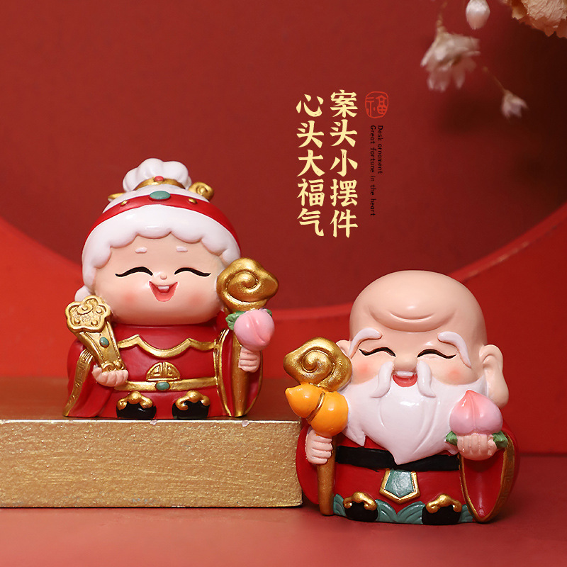 Q Version of the Elderly Couple, Little Fairy Resin Ornaments, Home Decoration Small Ornaments, National Trend, Beautiful Blessing Gifts - Image 2