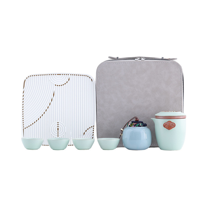 Ru Kiln Quick Cup Portable Travel Tea Set Small Set Ceramic One Pot Four Cups Home Car Tea Kettle Logo - Image 5