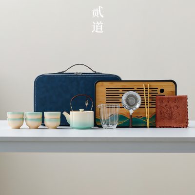 Kung Fu Tea Set for Home Use, Simple Ceramic Teapot Small Set, Portable Outdoor Travel Tea Set, Complete Set with Printed Logo