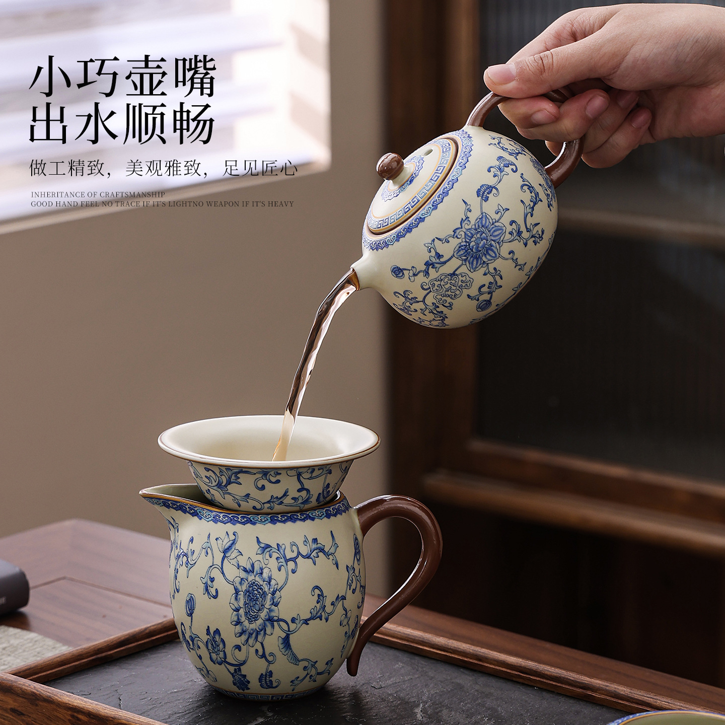 Household Retro Full Set of Ceramic Kung Fu Tea Set, Blue and White Underglaze Ceramic Complete Set, High-End Gift Box, Handy Gift - Image 3
