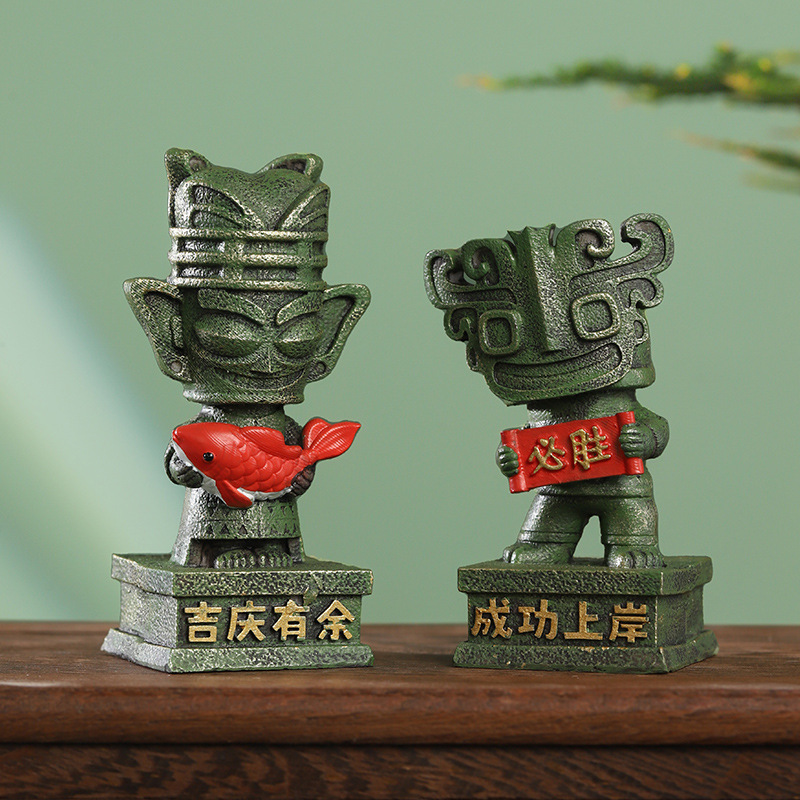 Sanxingdui Cultural and Creative Souvenirs Resin Small Ornaments National Trend Desktop Decorations Sichuan Bronze Figures Travel Gifts - Image 3