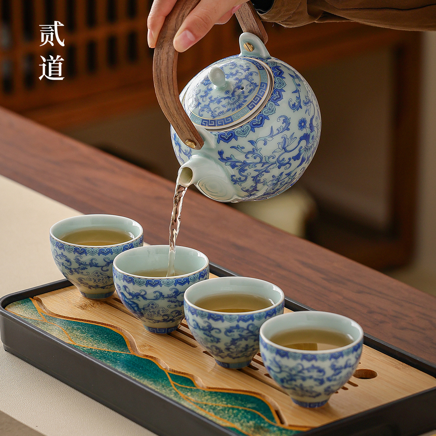Forbidden City Cultural and Creative Blue and White Tea Set Ceramic Teapot with Filter Tea Cup Gift Box for Teachers and Elders - Image 4