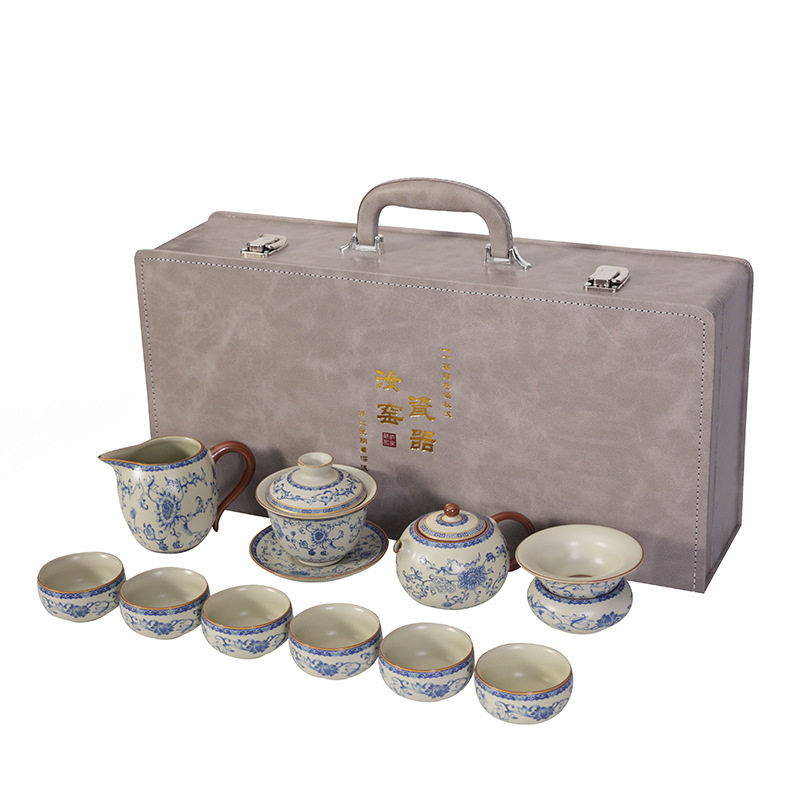 Household Retro Full Set of Ceramic Kung Fu Tea Set, Blue and White Underglaze Ceramic Complete Set, High-End Gift Box, Handy Gift - Image 5
