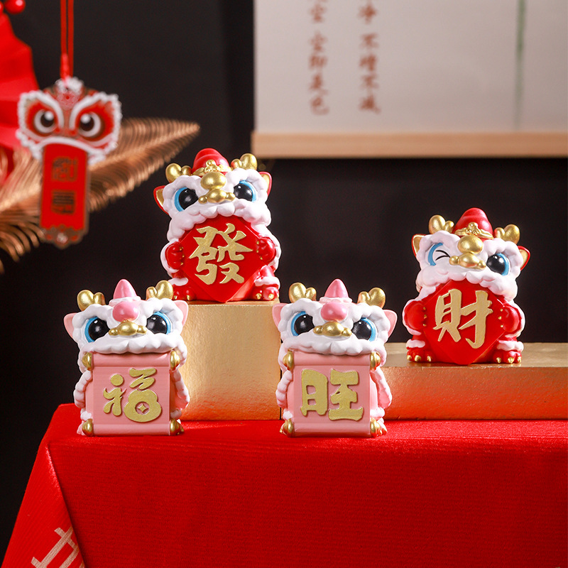 Cute Dragon Dance Resin Small Ornaments Cartoon Lion Awakening Desktop Decoration Ornaments Cultural and Creative Mascot Hand-Made Office Gifts - Image 3