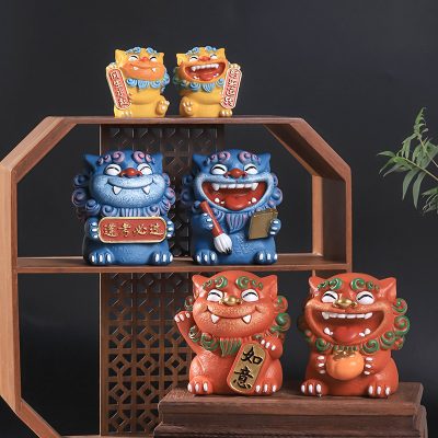 National Tide Wind Lion Master Resin Ornaments Chinese Tea Pet Lion Dance Decoration Festive Blessing Wen Chuang Souvenir Gift