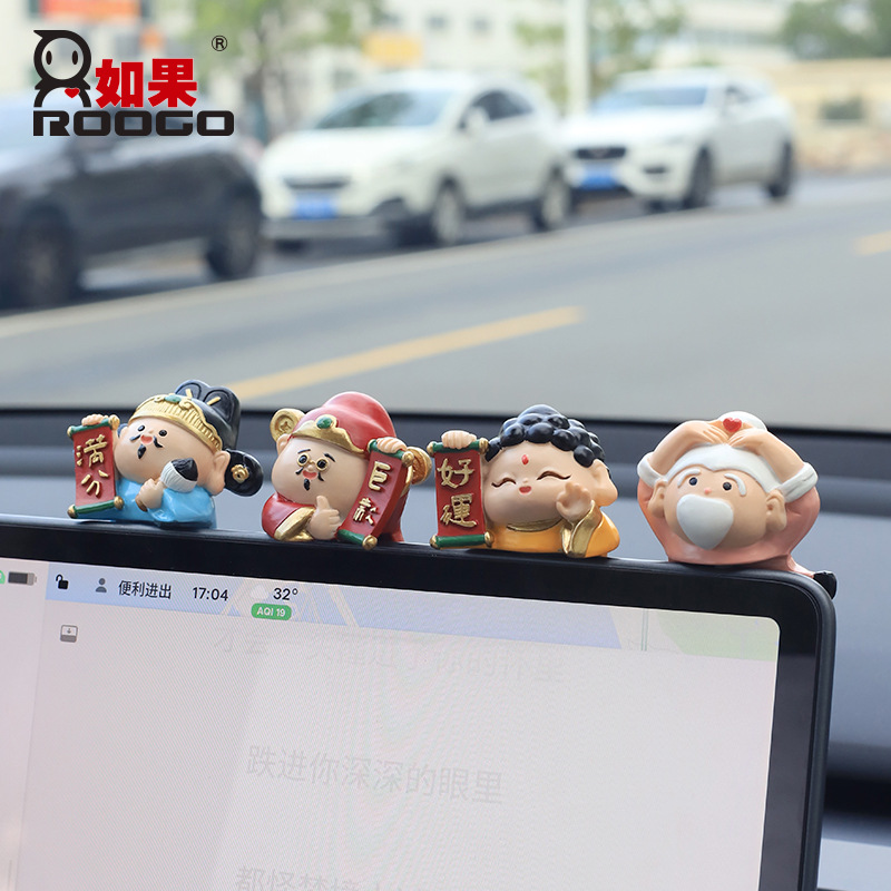 Chinese-Style Happy Little Fairy Screen Ornaments, Buddhist-Style God of Wealth and God of Exam Success Resin Decorative Small Ornaments, Car Dashboard Decorations - Image 2
