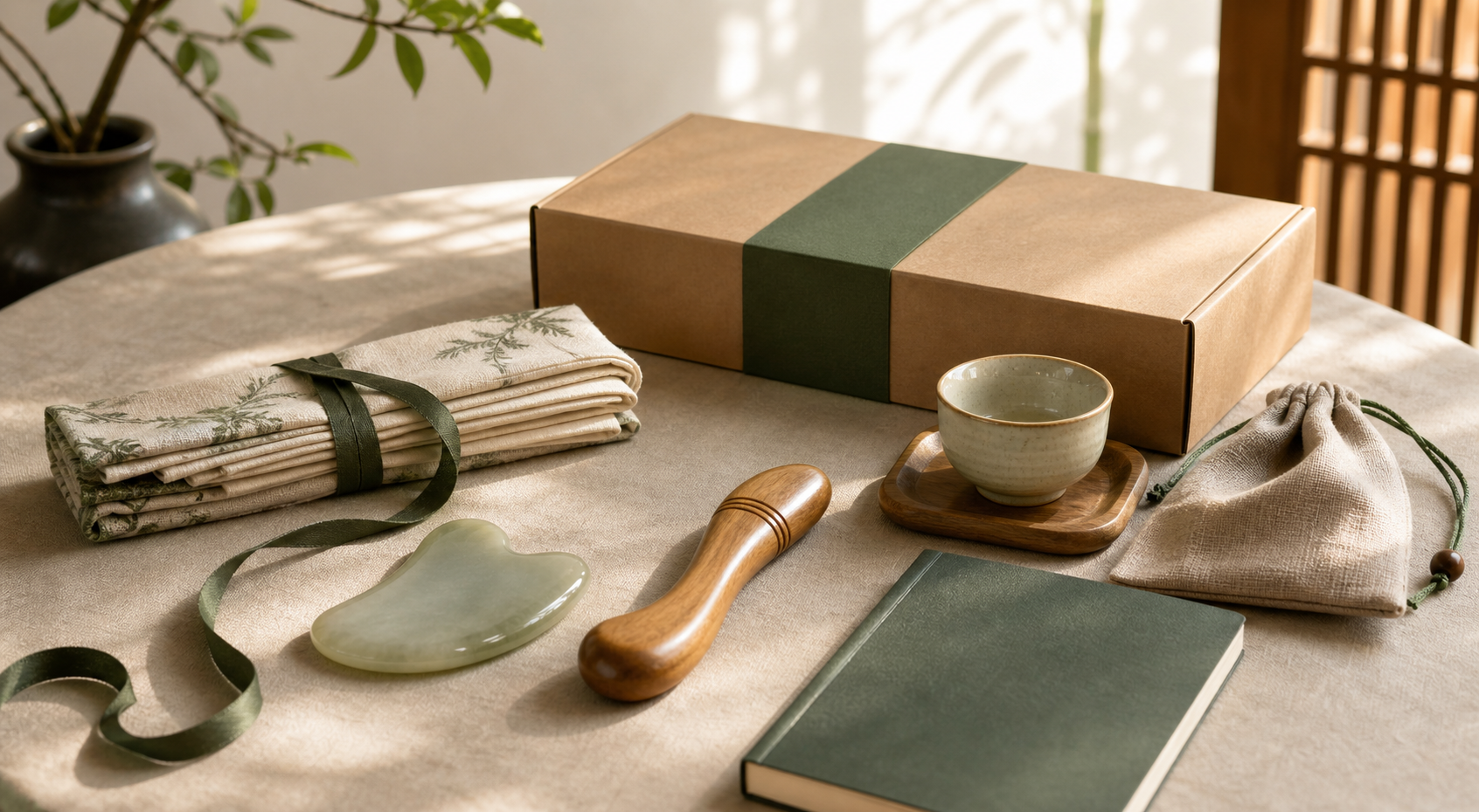 ChinaQiWay product selection and packaging workspace with traditional lifestyle products