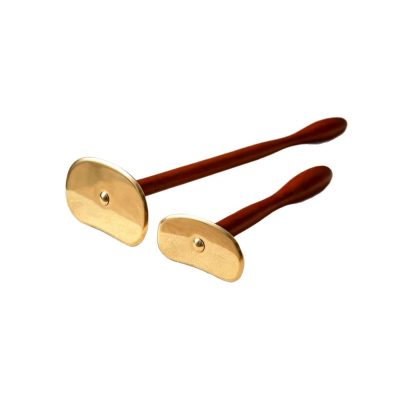 Solid brass Tai Chi Gua Sha board with long wooden handle